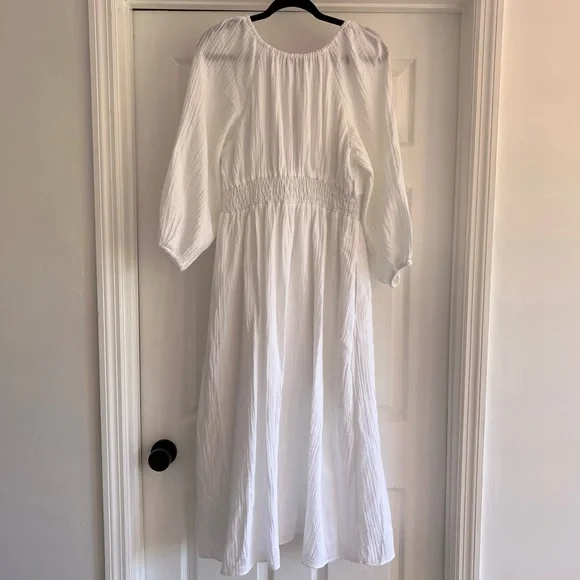 NWT J.CREW White Soft Cotton Gauze V-Neck Long Sleeve Midi Dress M - Picture 5 of 15